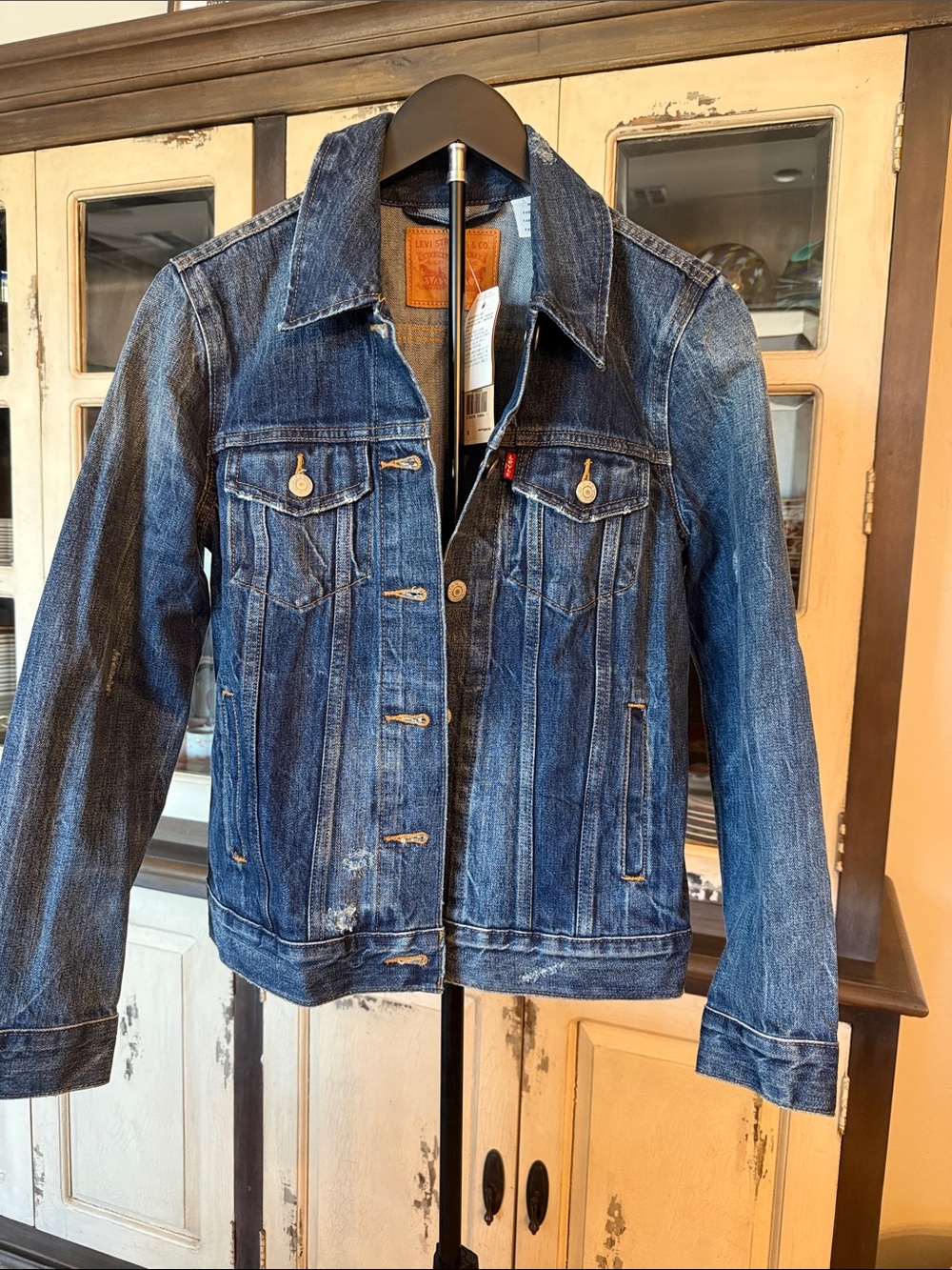 Levi's Distressed Dark Blue Denim Trucker Jacket